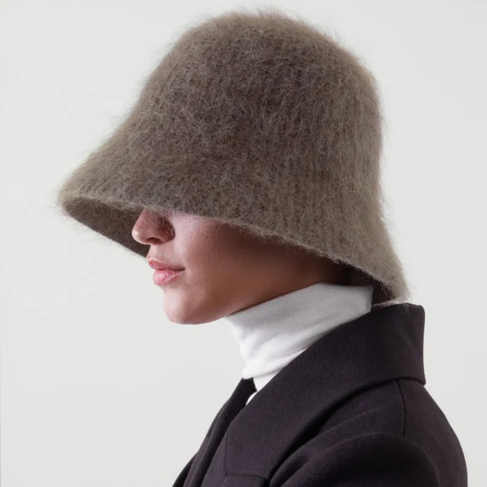 COS Fuzzy Bucket Hat in Taupe